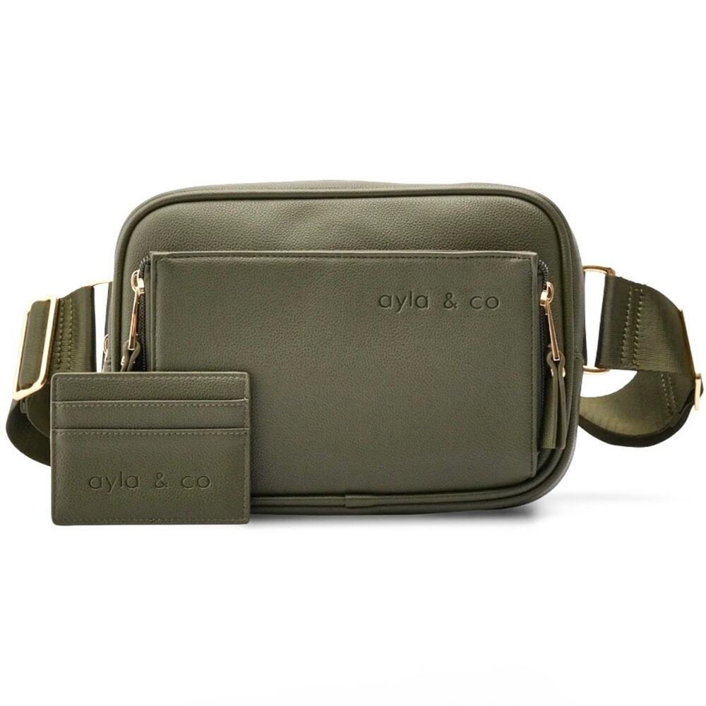 AYLA & CO | The Fanny + Card Wallet Set Pack Belt Bag Metal Buckle | Olive Green